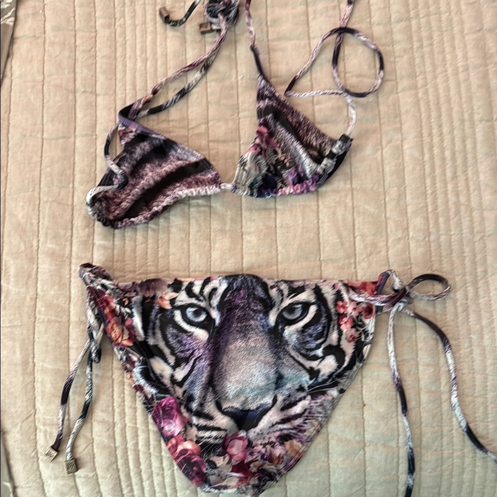 Tiger on the bum Purple and Black Bikini Swim